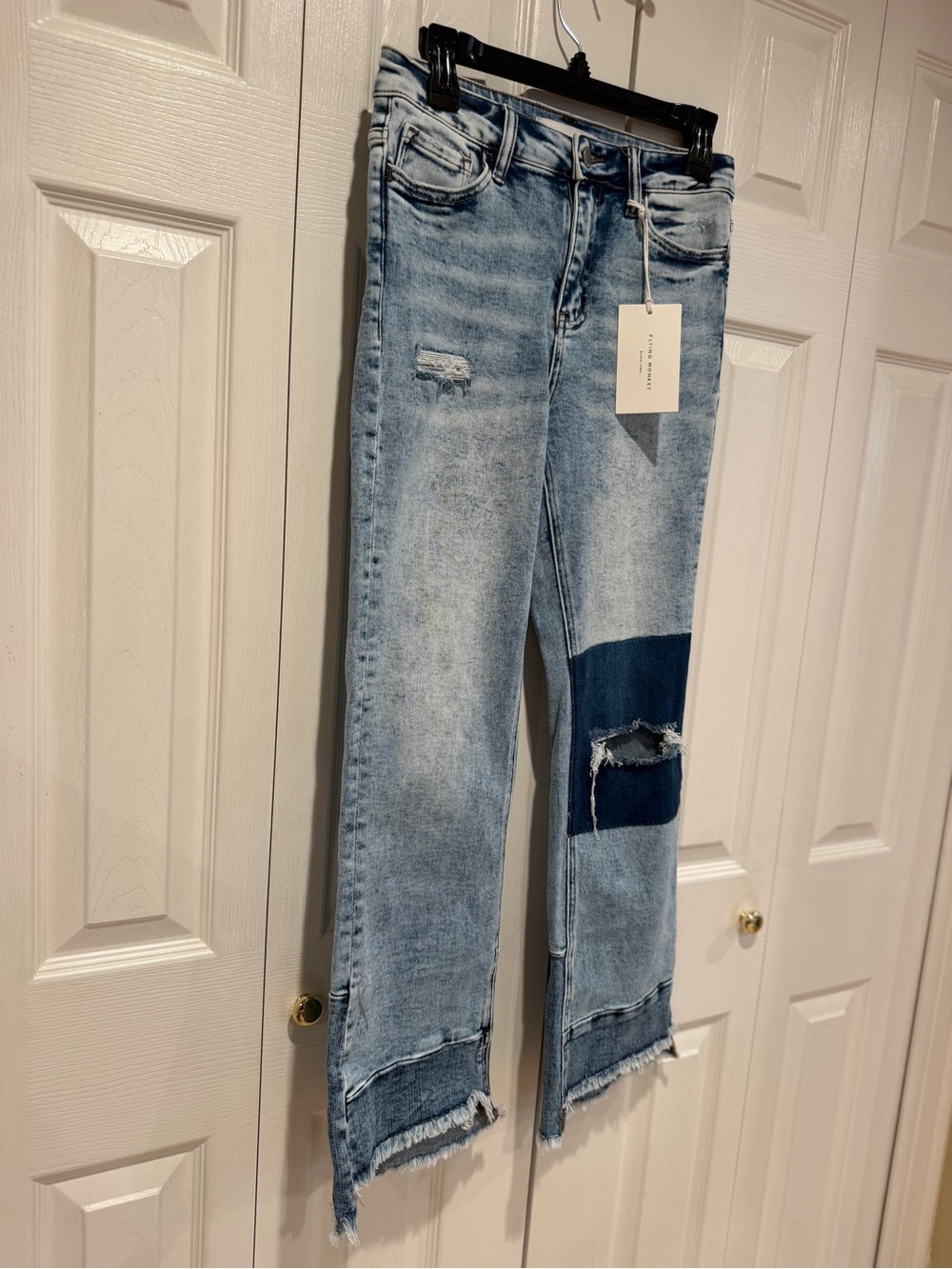 Flying Monkey Two-Tone Light Blue Patch Wide Leg Jeans - Picture 2 of 10